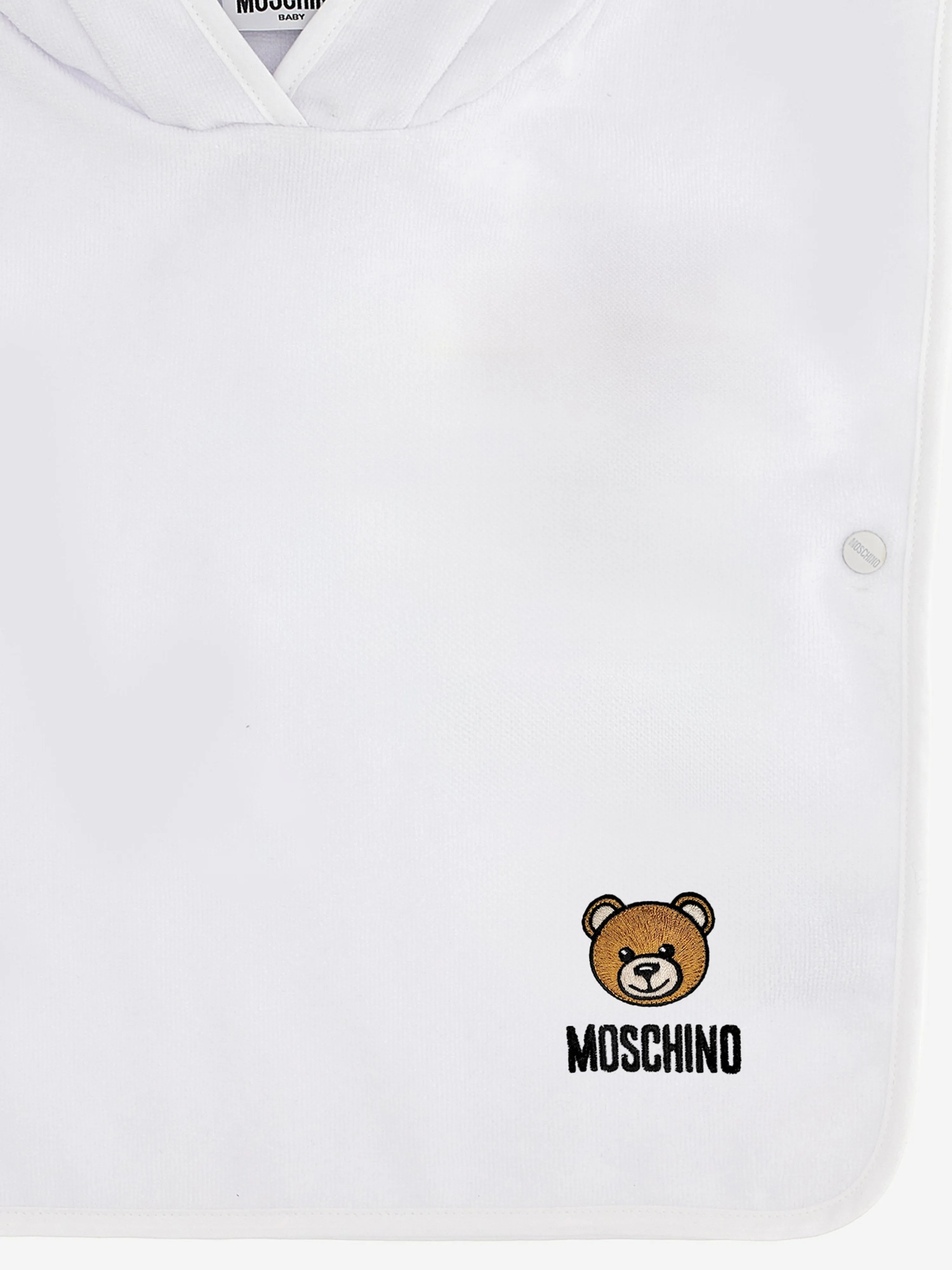 Moschino Baby Teddy Logo Towelling Poncho in White