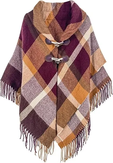 Mulitcolored Winter Chic Plaid Poncho Cardigan