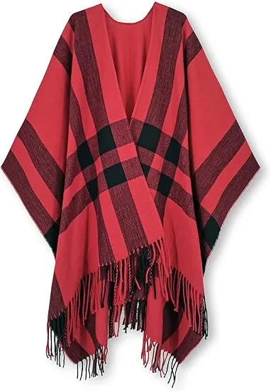 Mulitcolored Winter Chic Plaid Poncho Cardigan