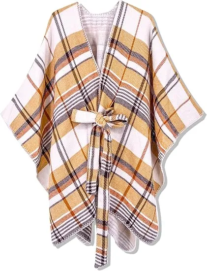 Mulitcolored Winter Chic Plaid Poncho Cardigan