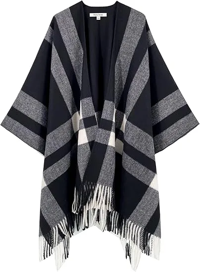 Mulitcolored Winter Chic Plaid Poncho Cardigan