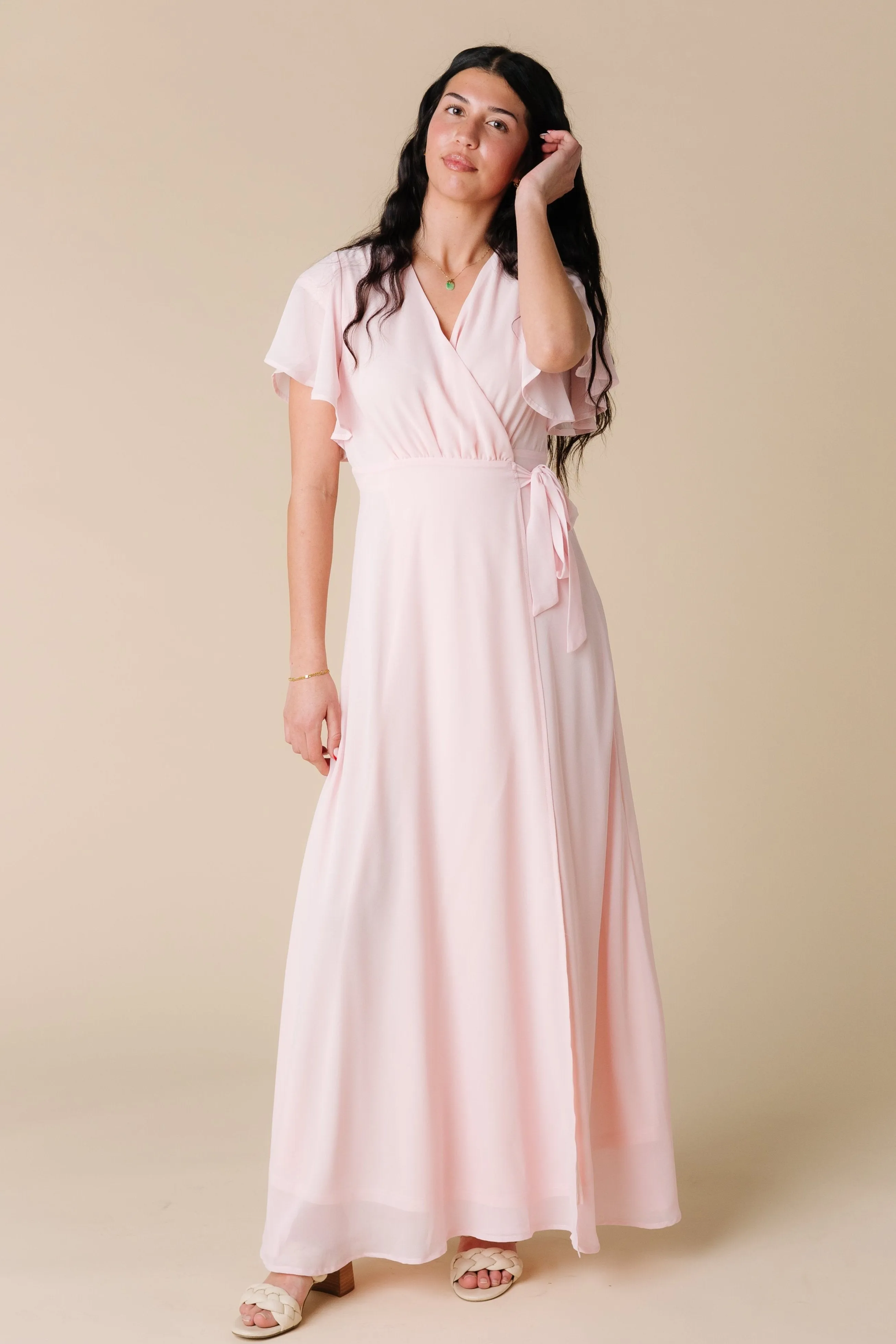 Naples Flutter Sleeve Wrap Dress - Pink