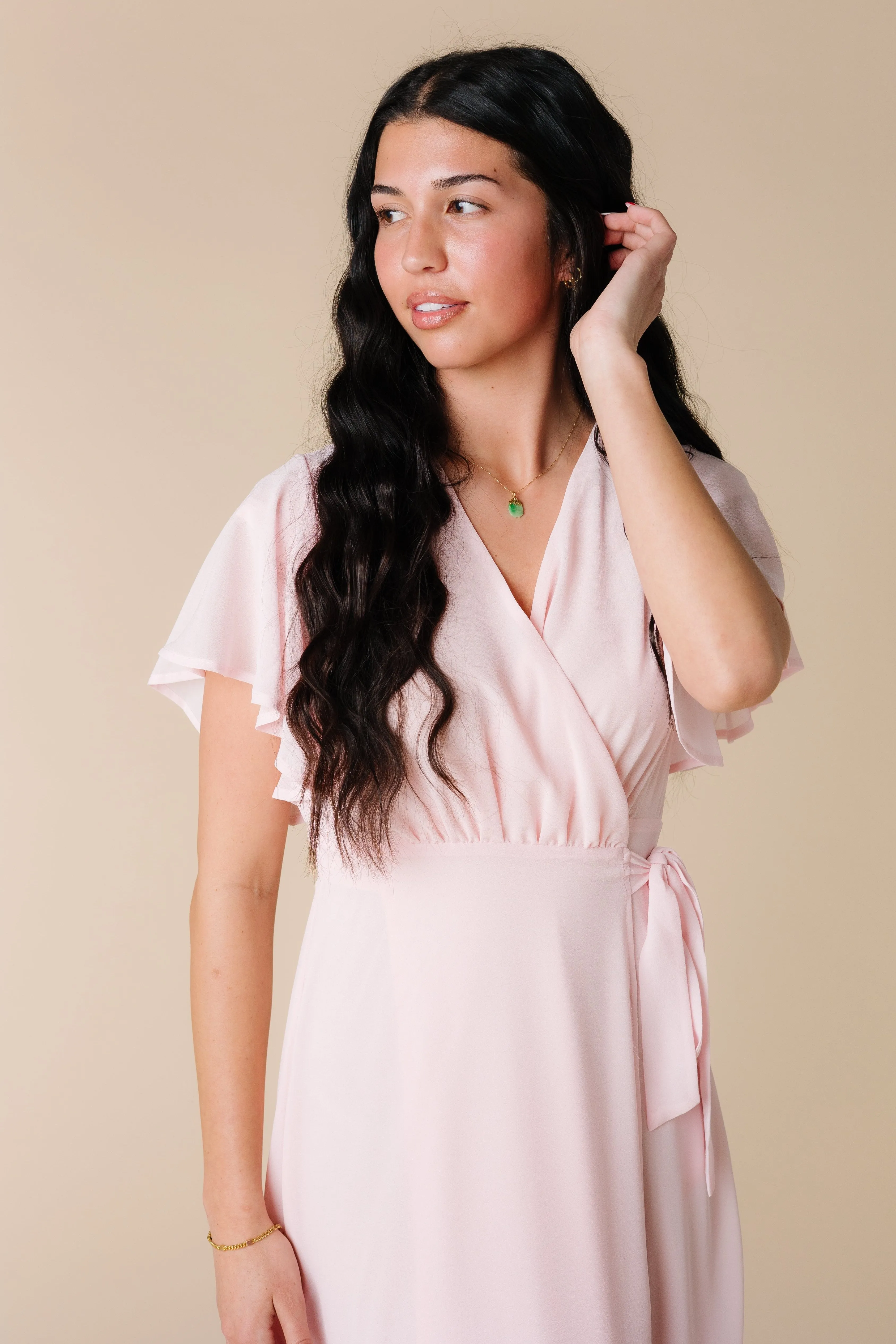 Naples Flutter Sleeve Wrap Dress - Pink