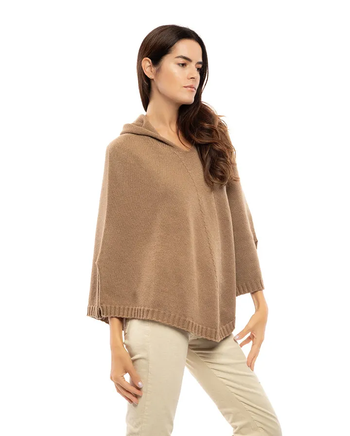 NEW FALL 24 - Pure Cashmere Hoodie Poncho Taupe