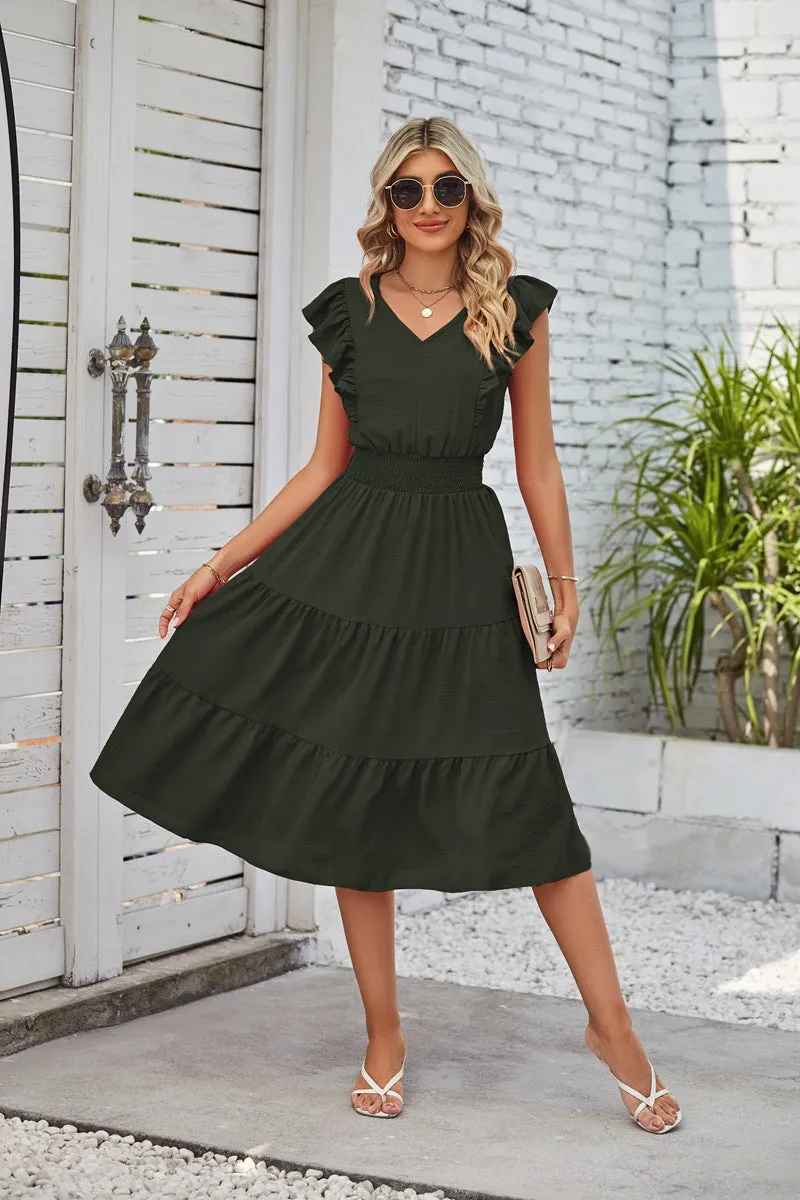 New Ruffled Sleeveless V-Neck Dress