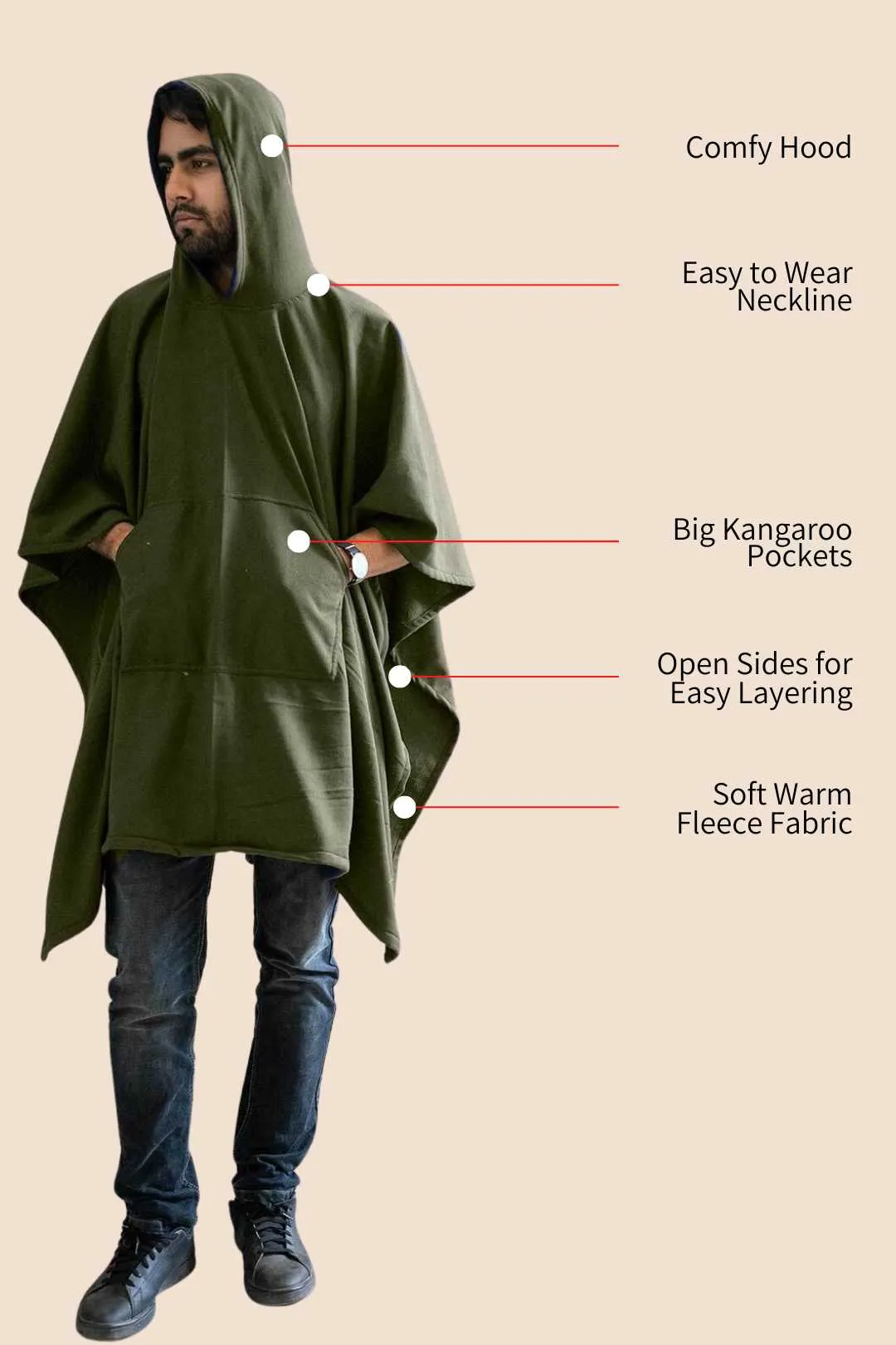 Olive Poncho Hoodie - Solid (Male)