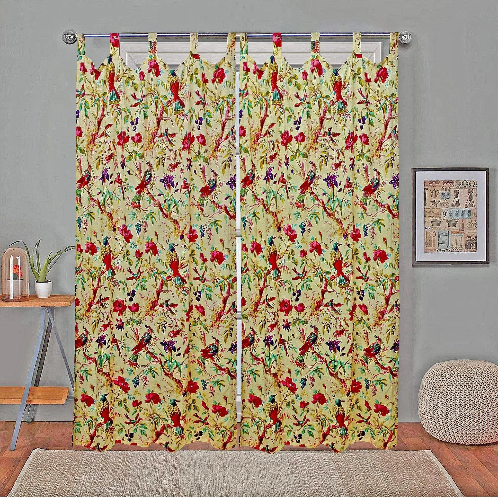 Paradise Cambric Curtain Pair-  Yellow-Sale