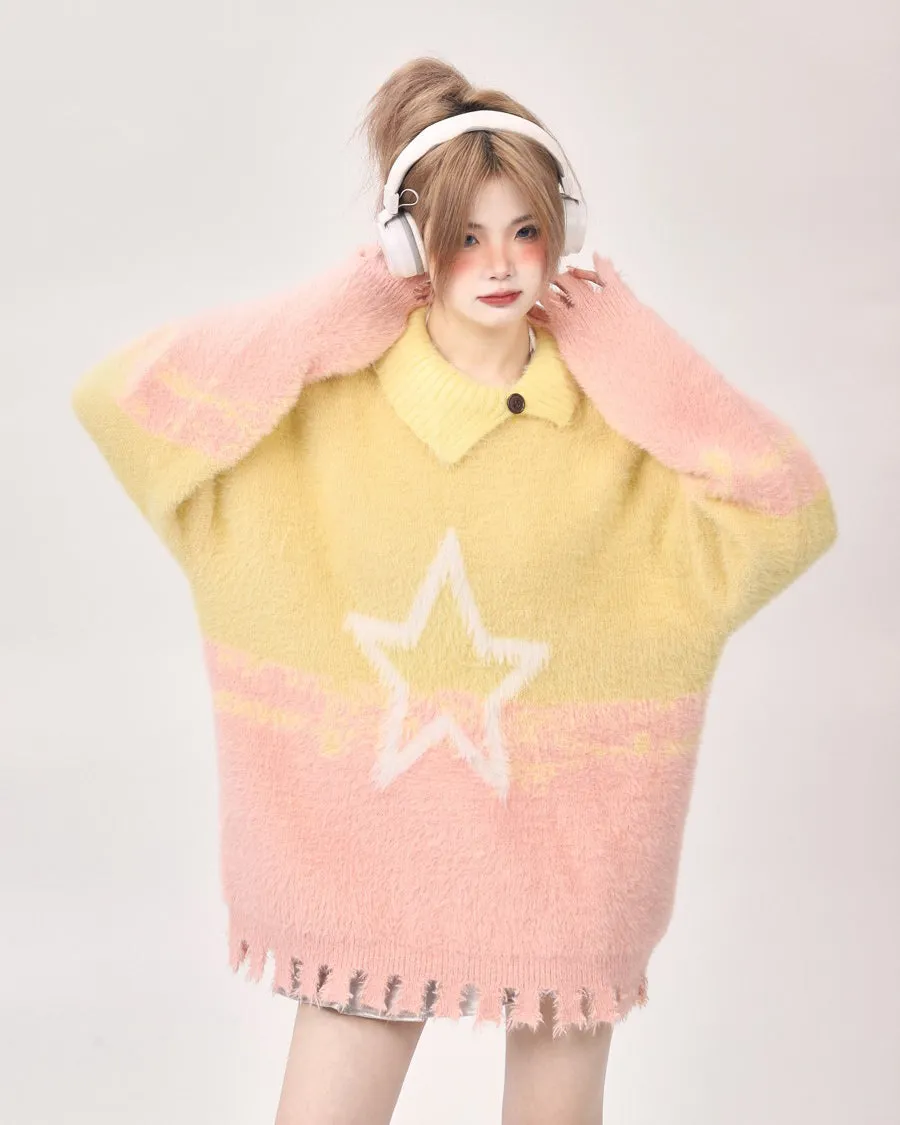 Pastel Knit Sweater with Star Design