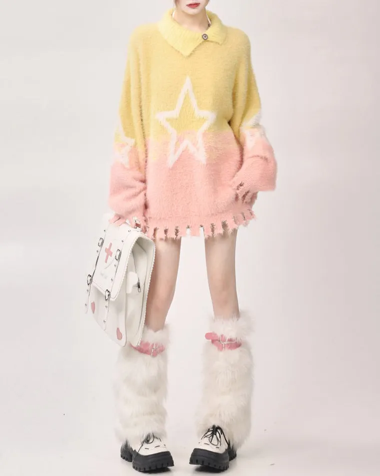 Pastel Knit Sweater with Star Design