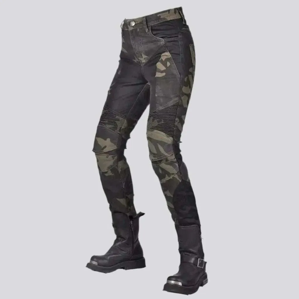 Patchwork biker jeans
 for women