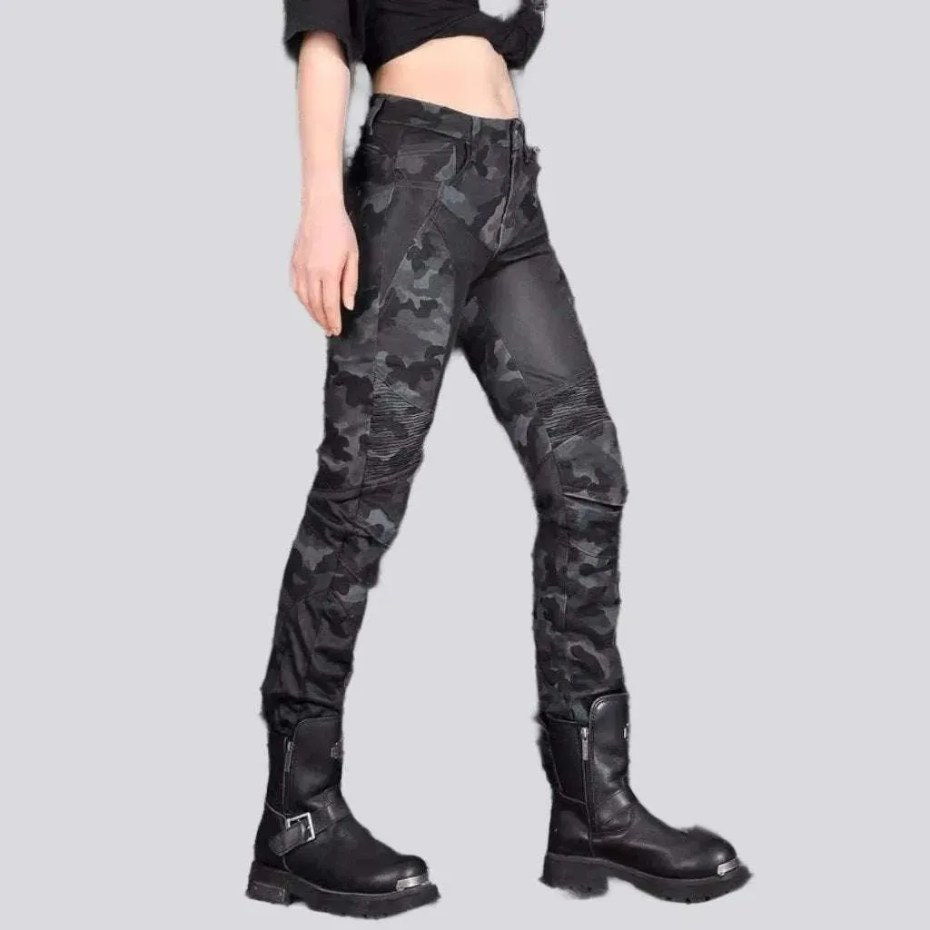 Patchwork biker jeans
 for women