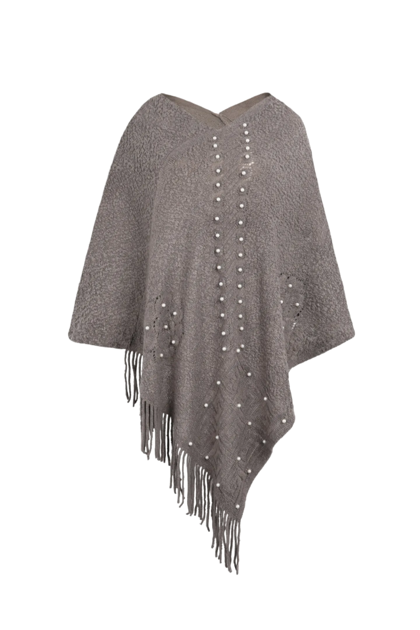 Pearl Trim Fringe Hem Poncho