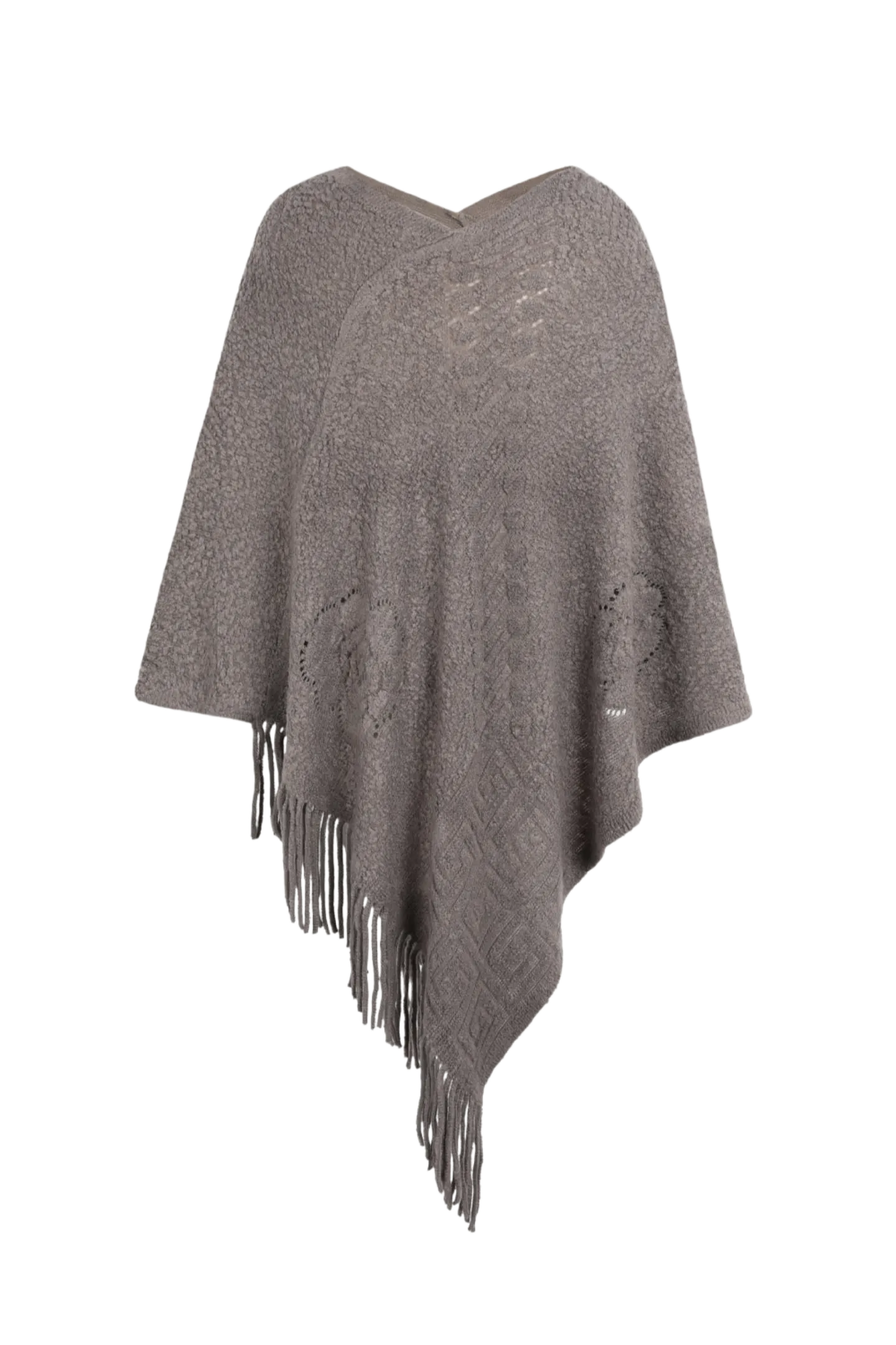 Pearl Trim Fringe Hem Poncho