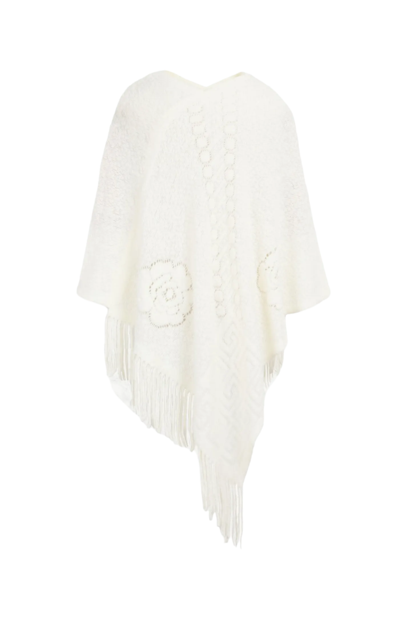 Pearl Trim Fringe Hem Poncho