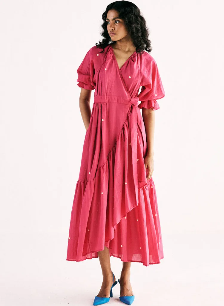 Pink Polka Wrap Dress