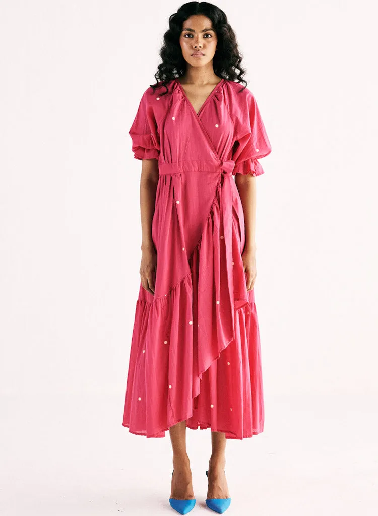 Pink Polka Wrap Dress