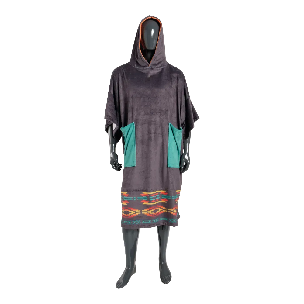 PLUSH PONCHO DUO BLACK NATIVE