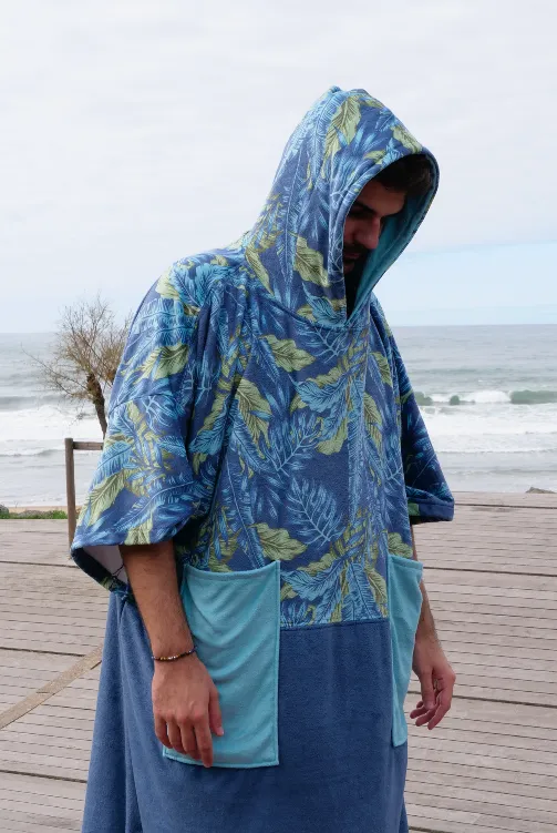 PLUSH PONCHO - DUO BLUE LEAF