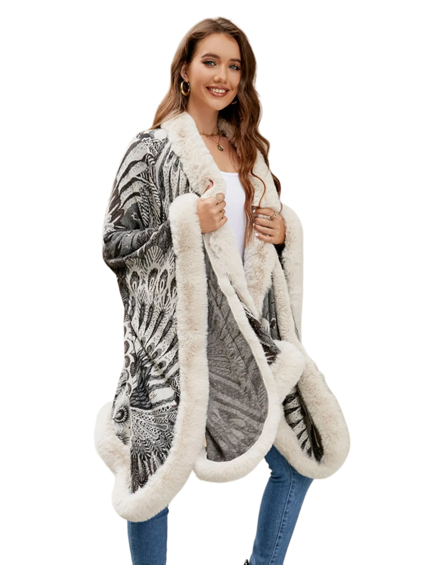 Printed Open Front Poncho