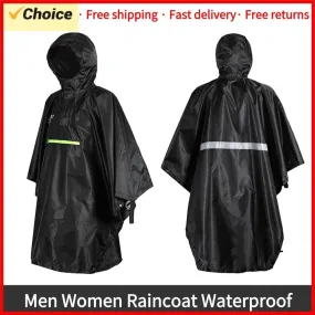 Rain Cape Men Women Raincoat Bicycle Raincoat Rain Coat Rainwear with Reflector Rainproof Poncho with Reflective Strip