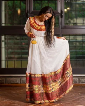 Red and Gold Habesha Dress Modern Beautiful Ethiopian Traditional Dress