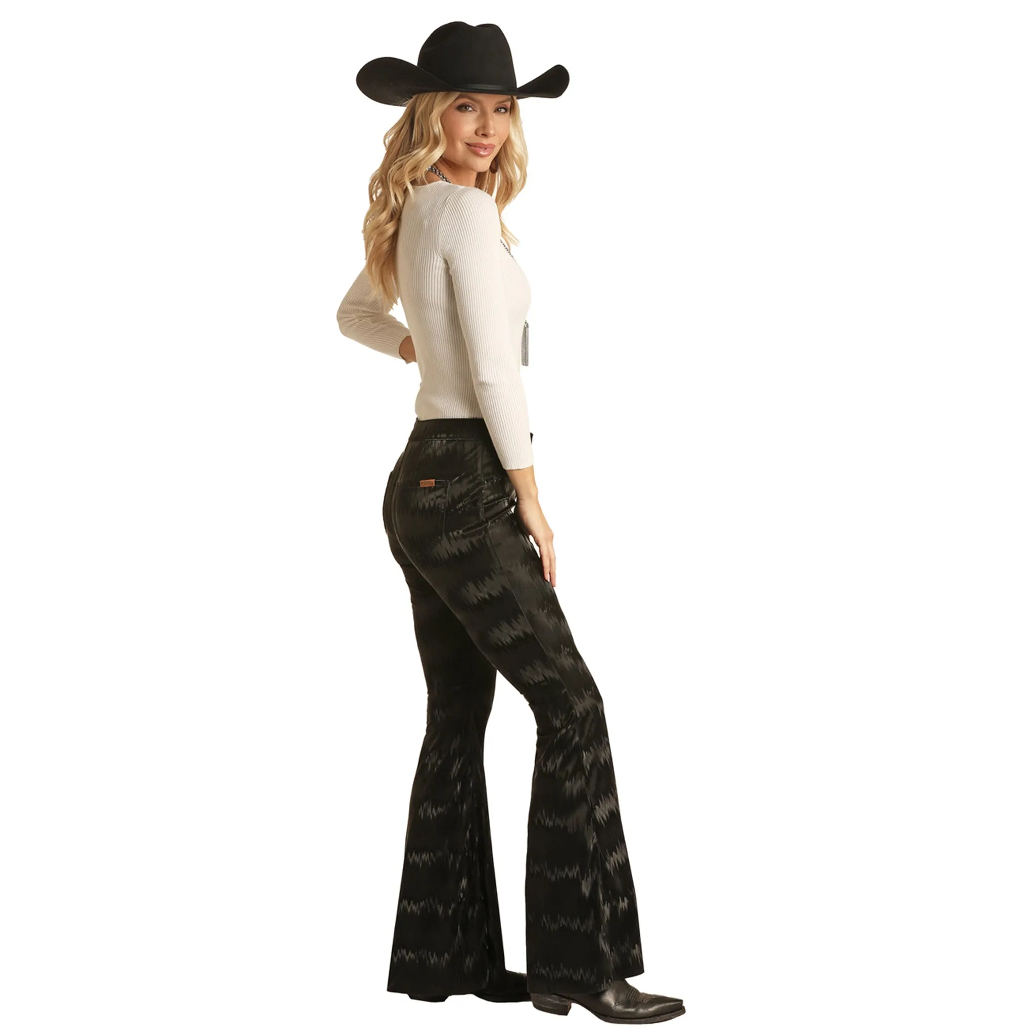 Rock & Roll Women's Black Textured Bell Bottom