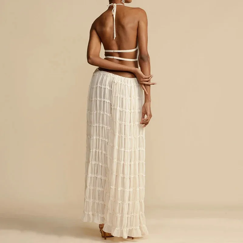 Ruched Backless Top & Maxi Skirt Two Piece Set