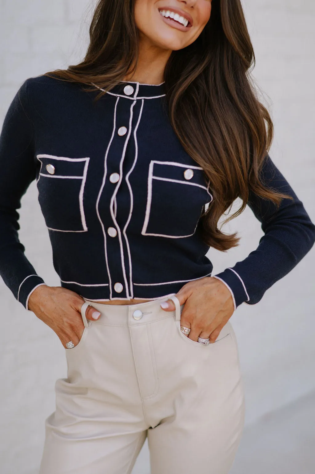 Sal Colorblock Sweater Top-Navy