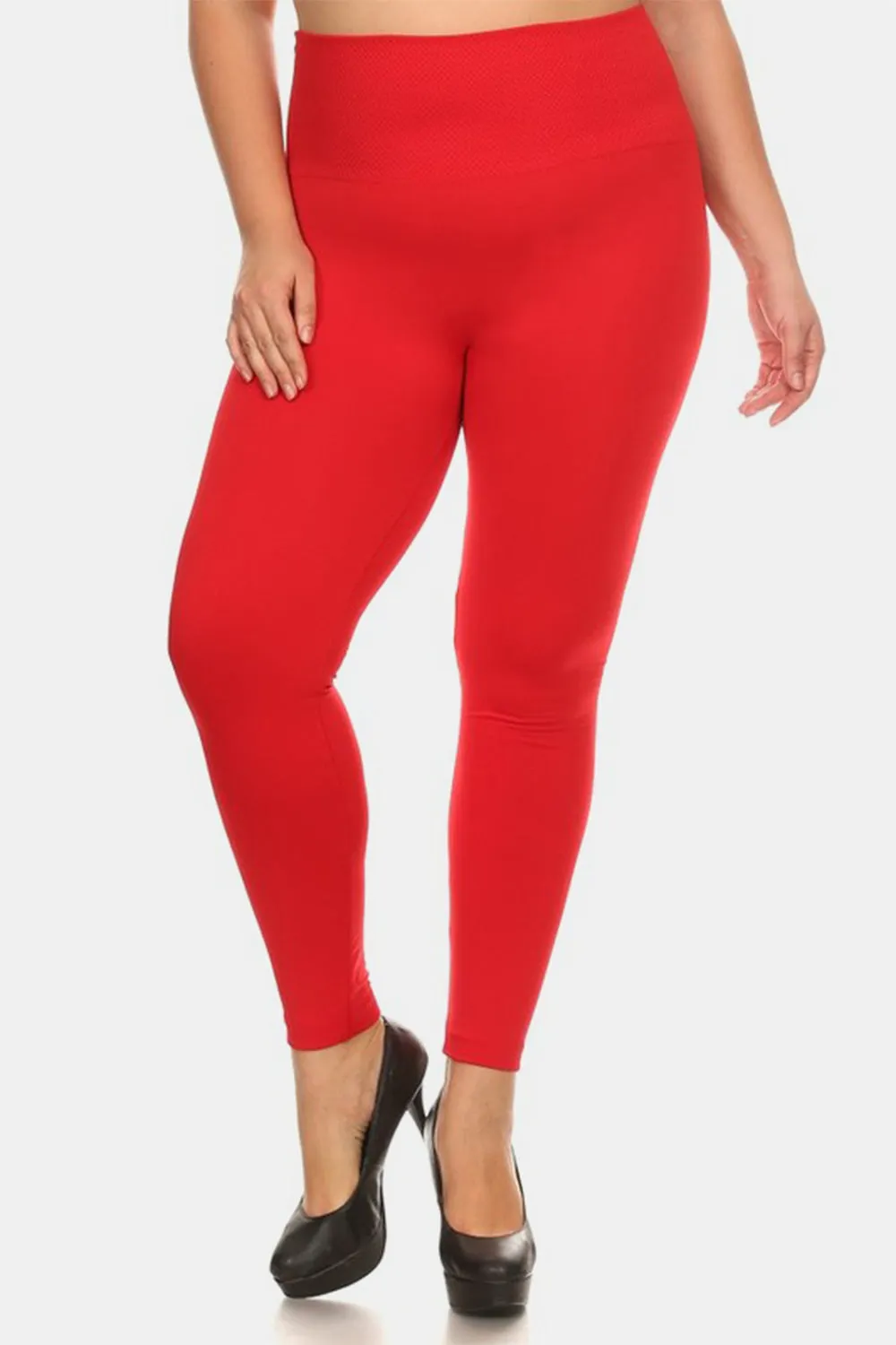 Seamless High Waist Fleece Leggings Red