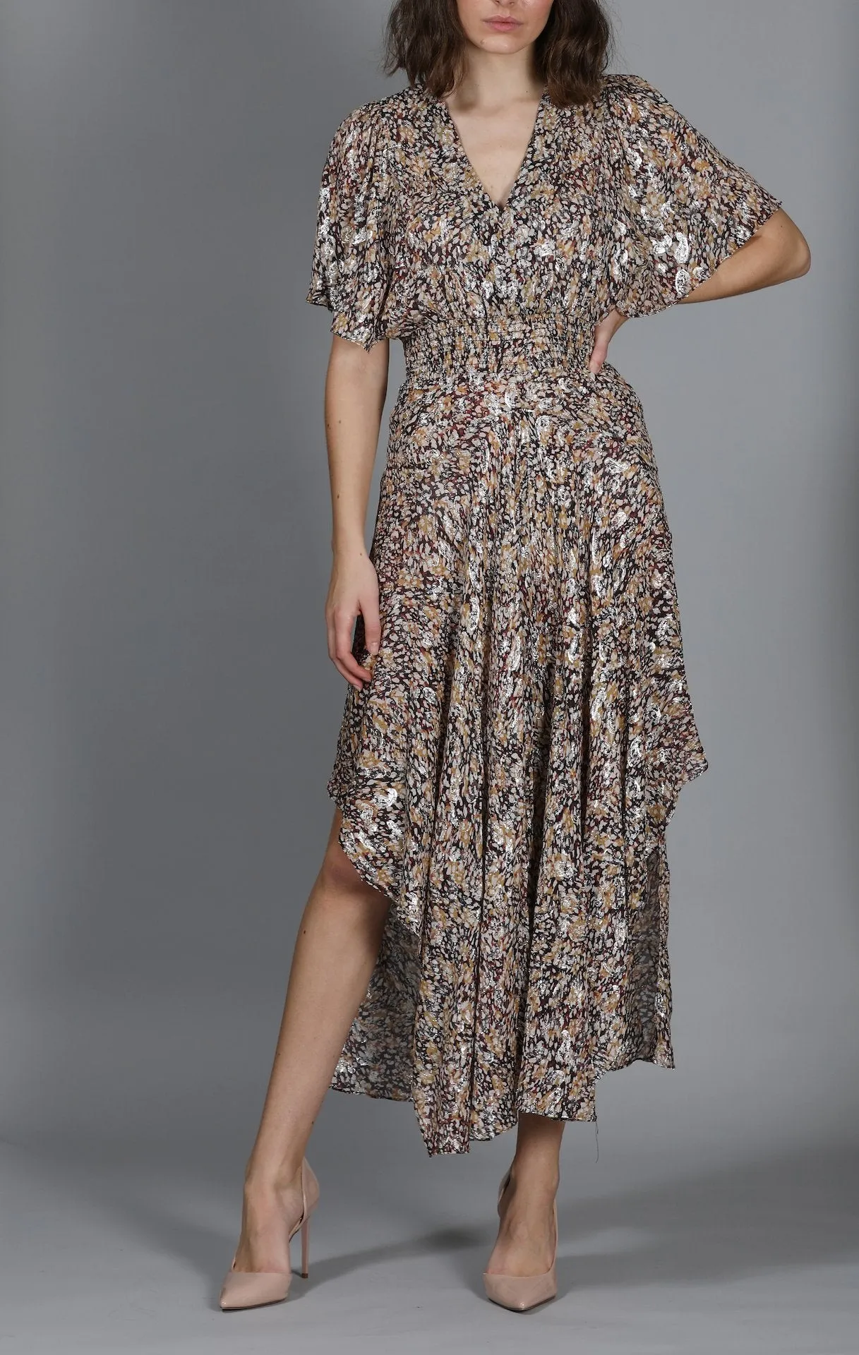 Smocked Lurex Jacquard Dress