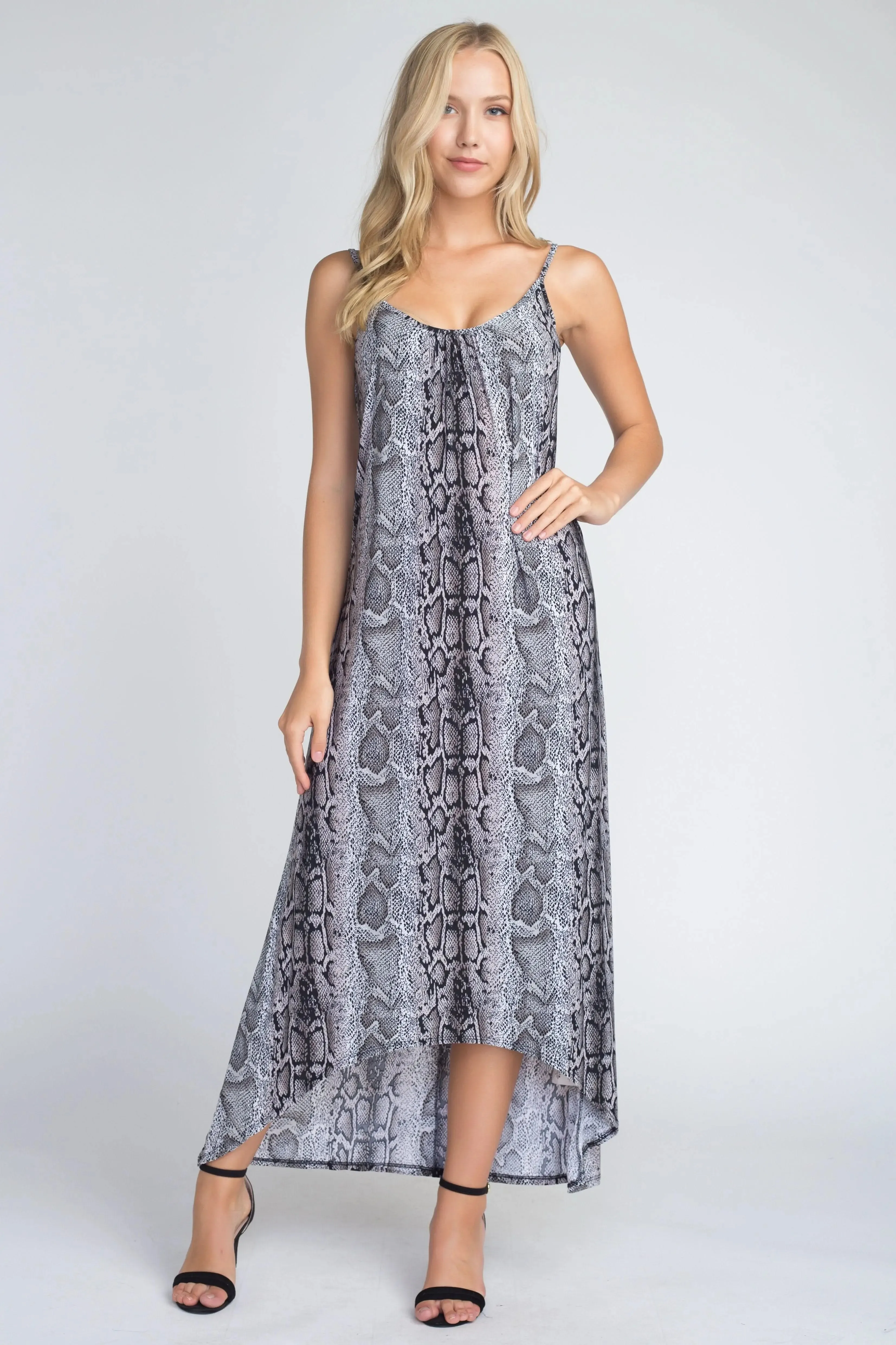 Snakeskin Chic Flowy Maxi Tank Dress for Women