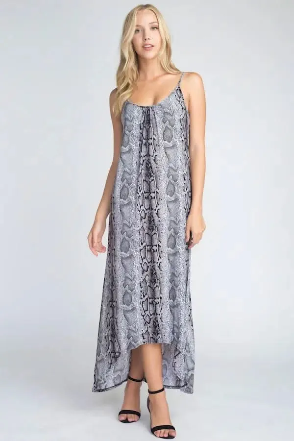 Snakeskin Chic Flowy Maxi Tank Dress for Women