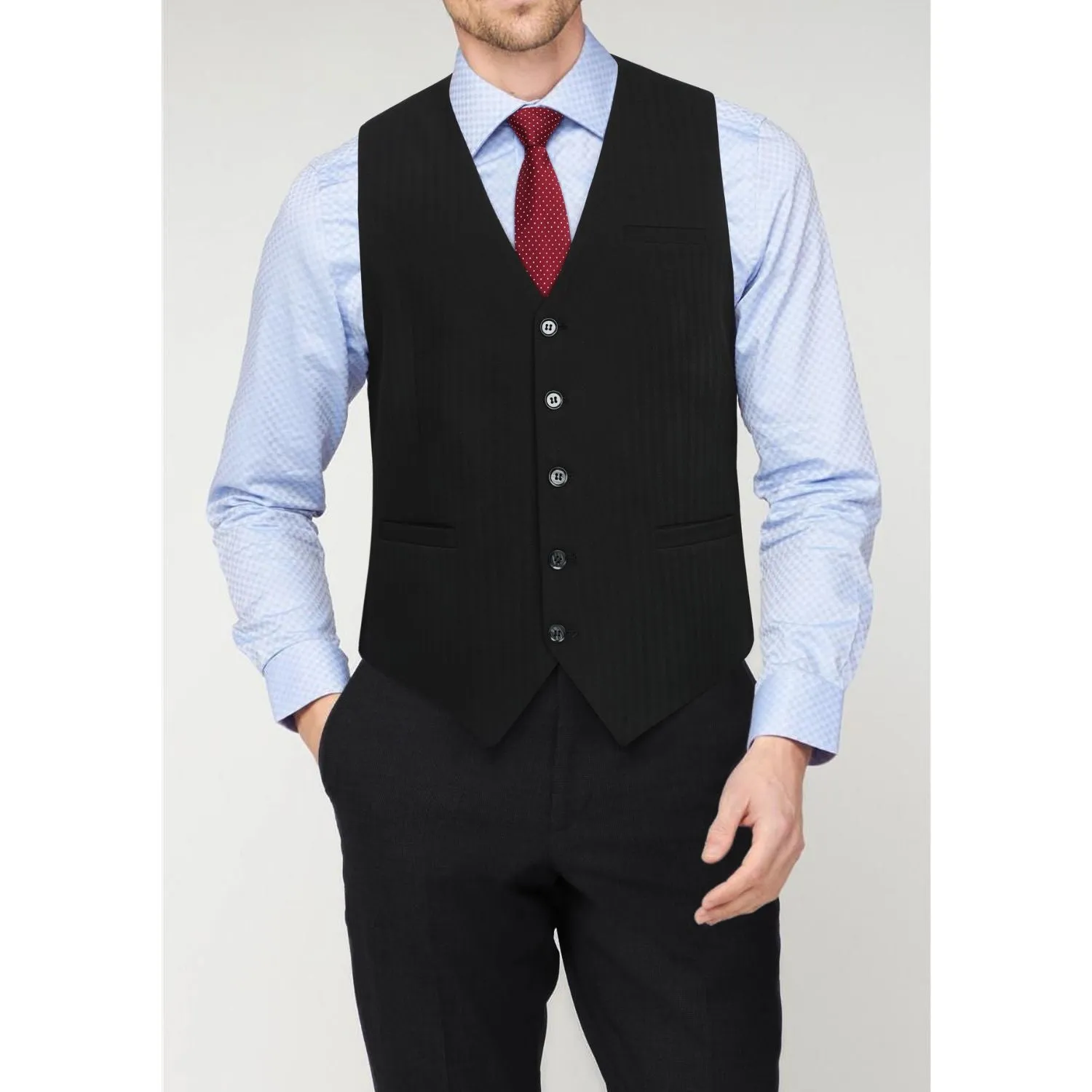 Solid Slim Suit Vest - 1-BLACK