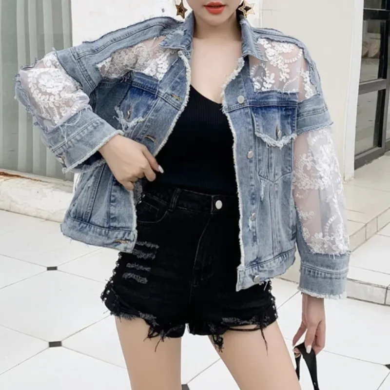 Spring Fling Lace Denim Coat