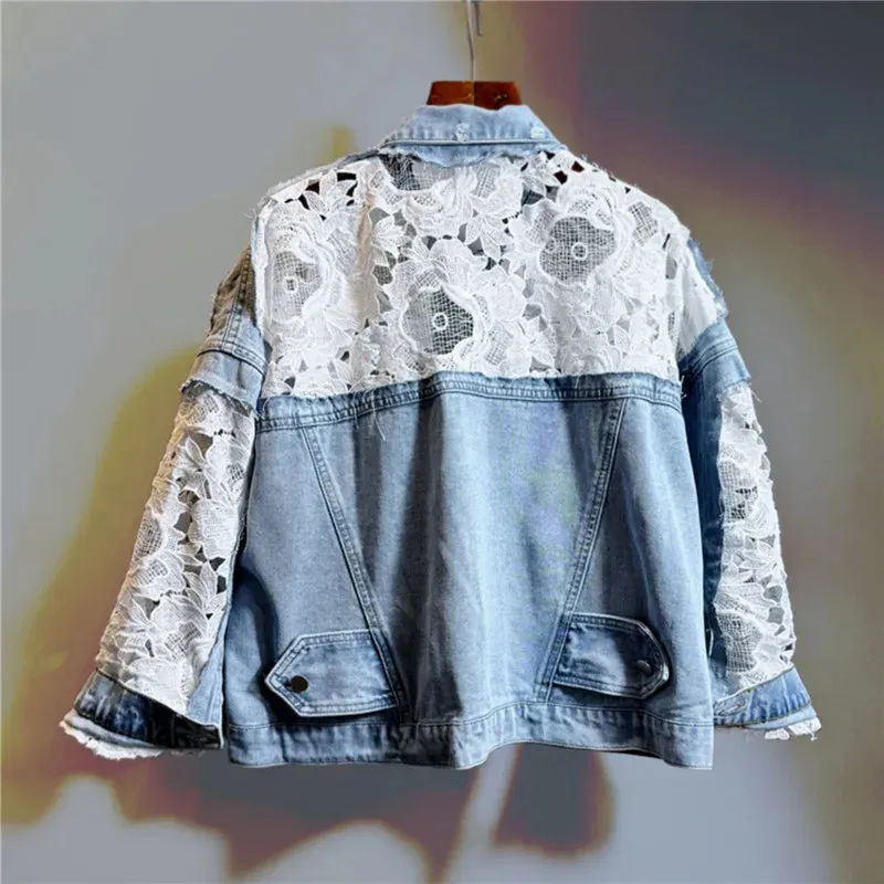 Spring Fling Lace Denim Coat