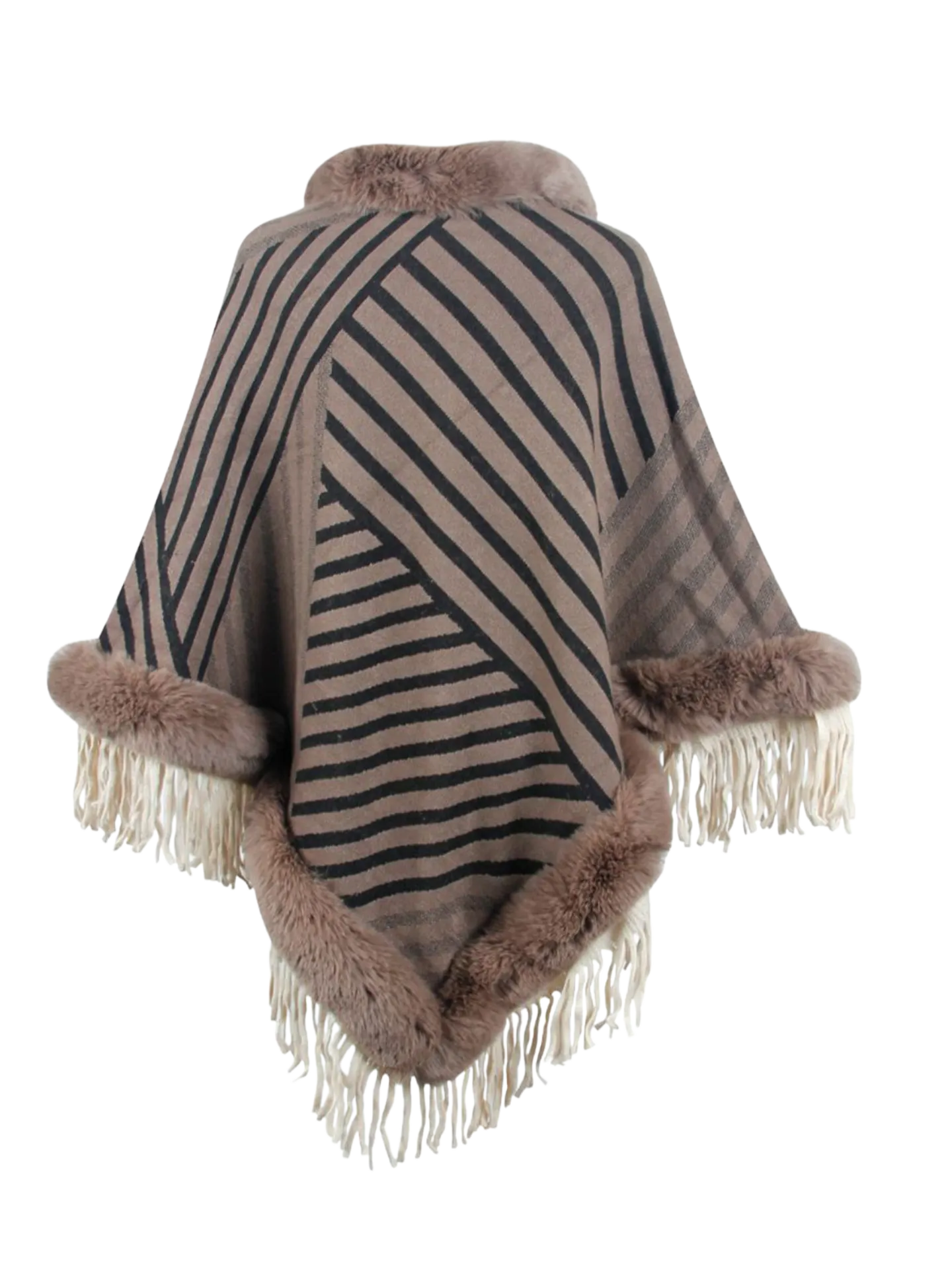 Striped Fringe Hem Poncho