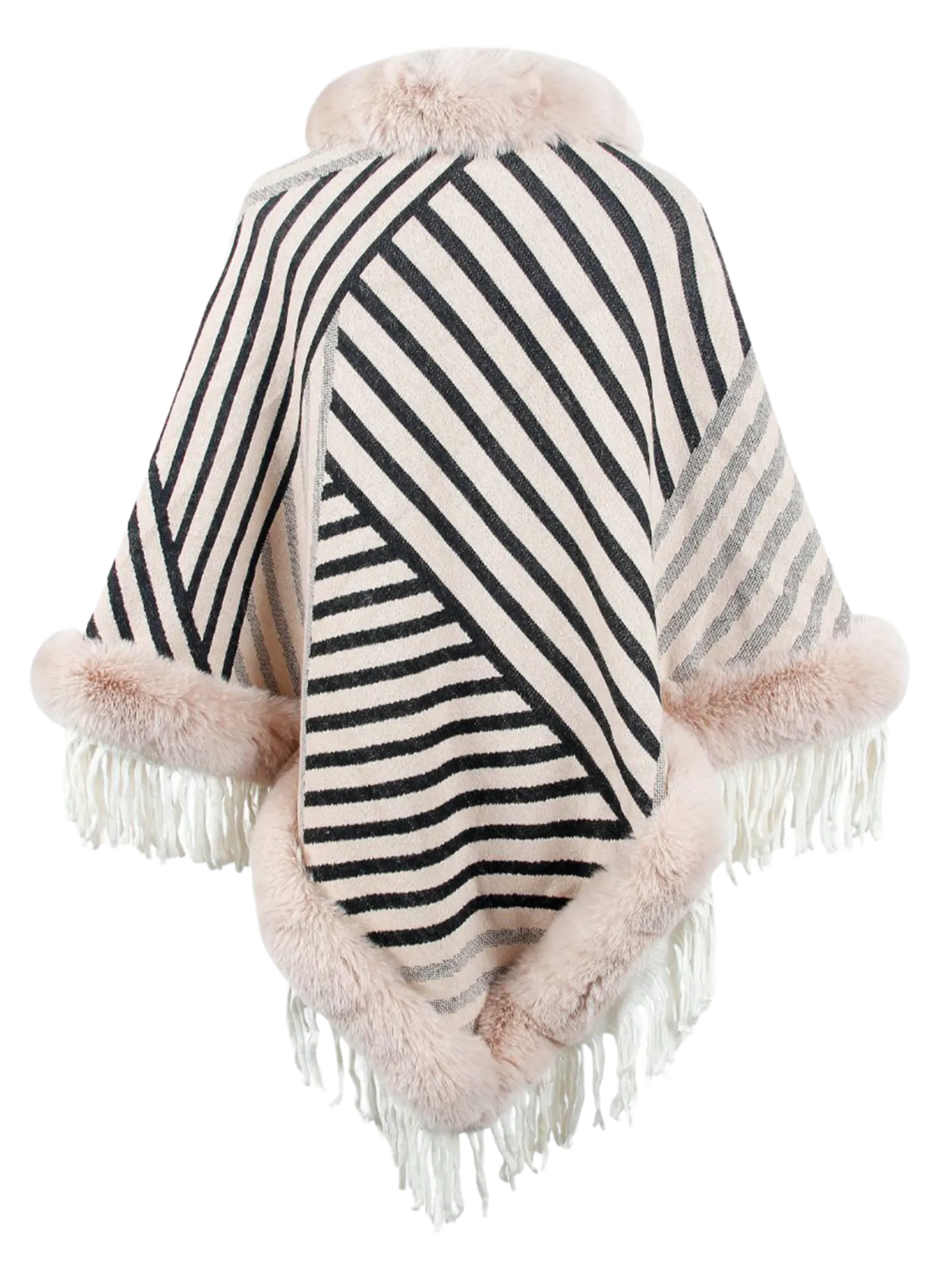 Striped Fringe Hem Poncho