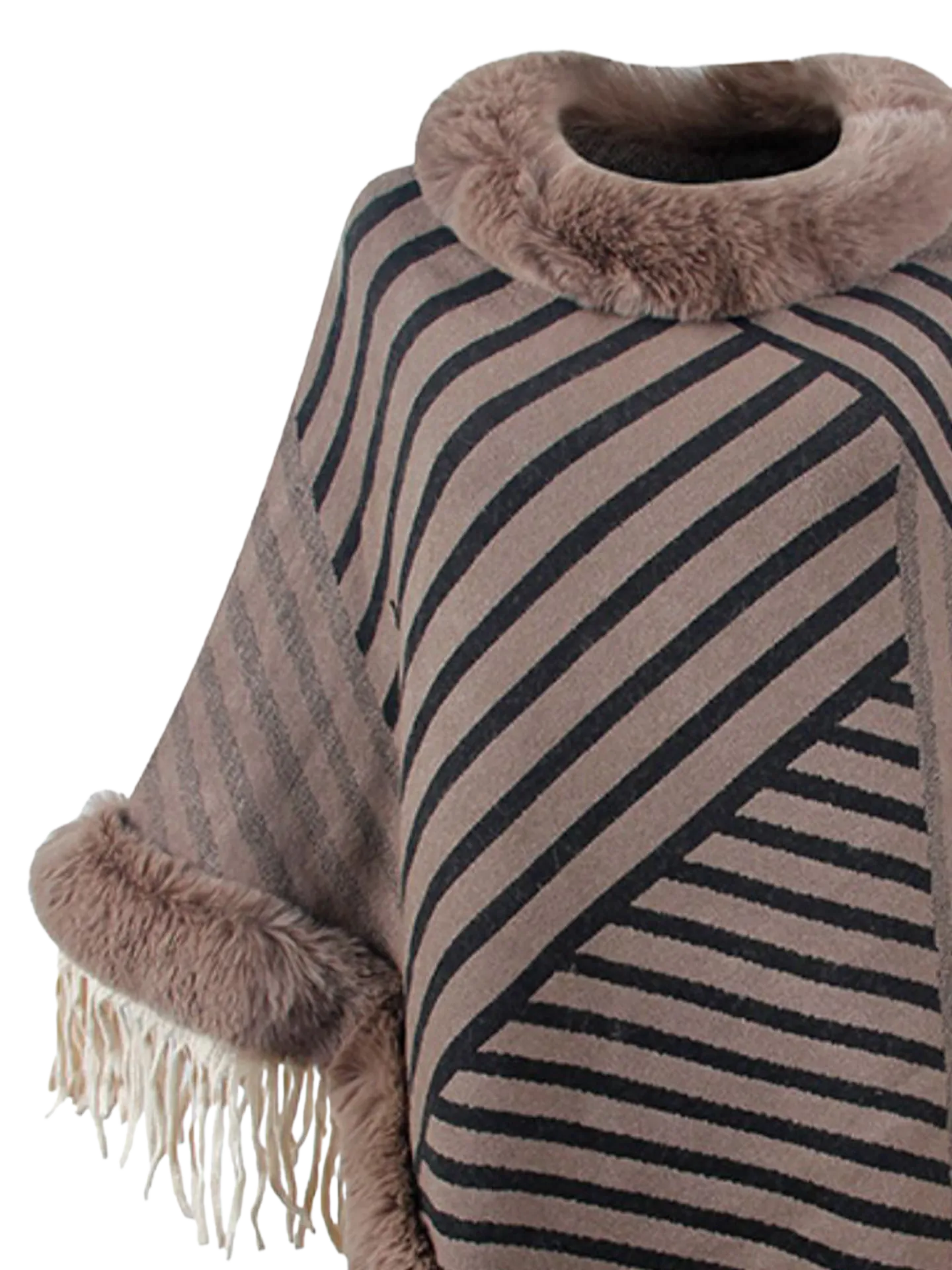 Striped Fringe Hem Poncho