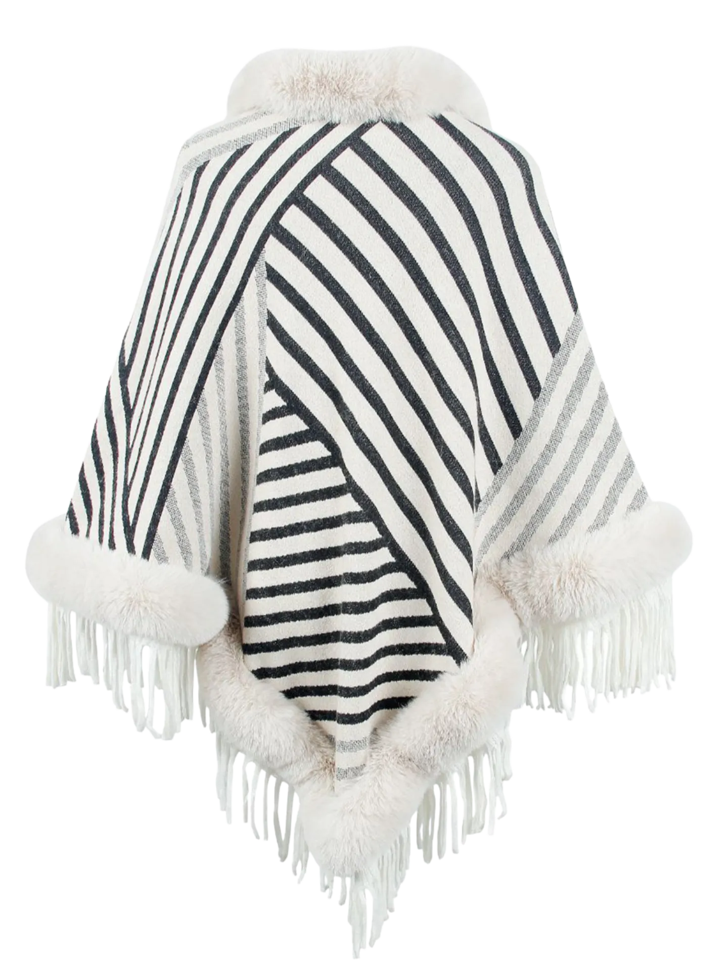 Striped Fringe Hem Poncho