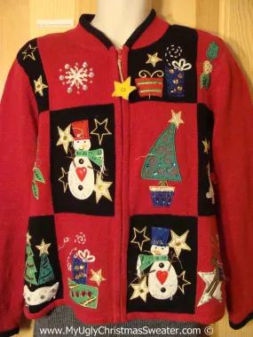 Tacky Red Christmas Sweater with Padded Shoulders (f1305)