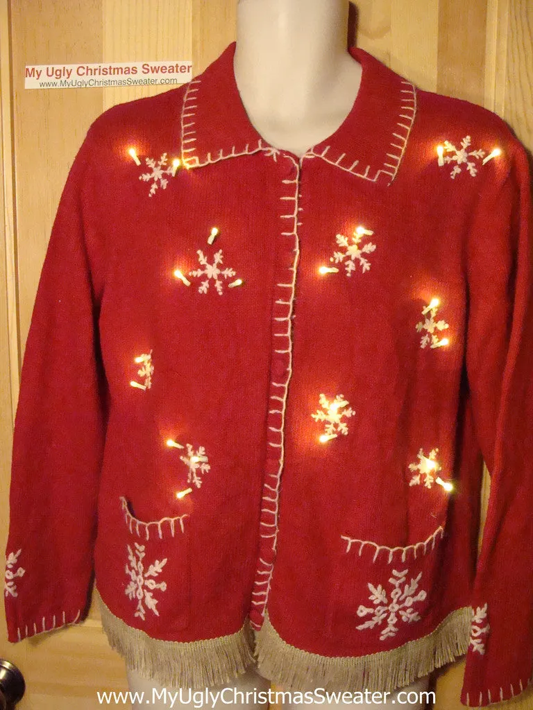 Tacky Ugly Christmas Sweater with Lights and Fringe (g67)