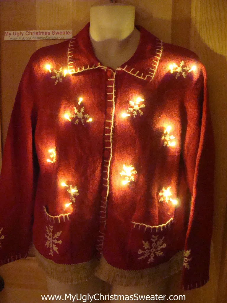 Tacky Ugly Christmas Sweater with Lights and Fringe (g67)