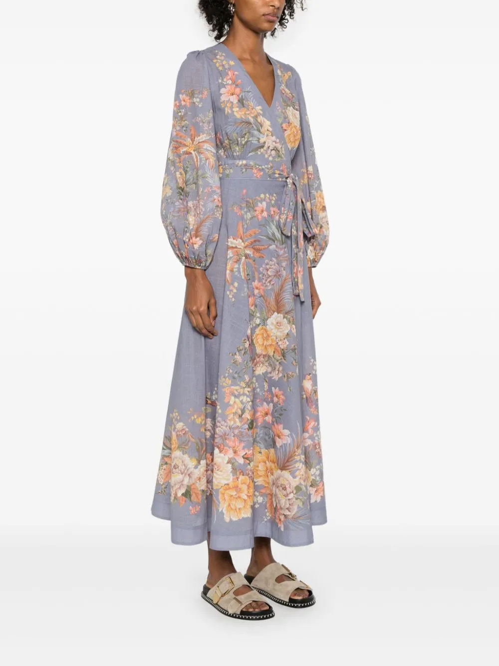 Tallow Wrap Midi Dress in Teal Multi Floral