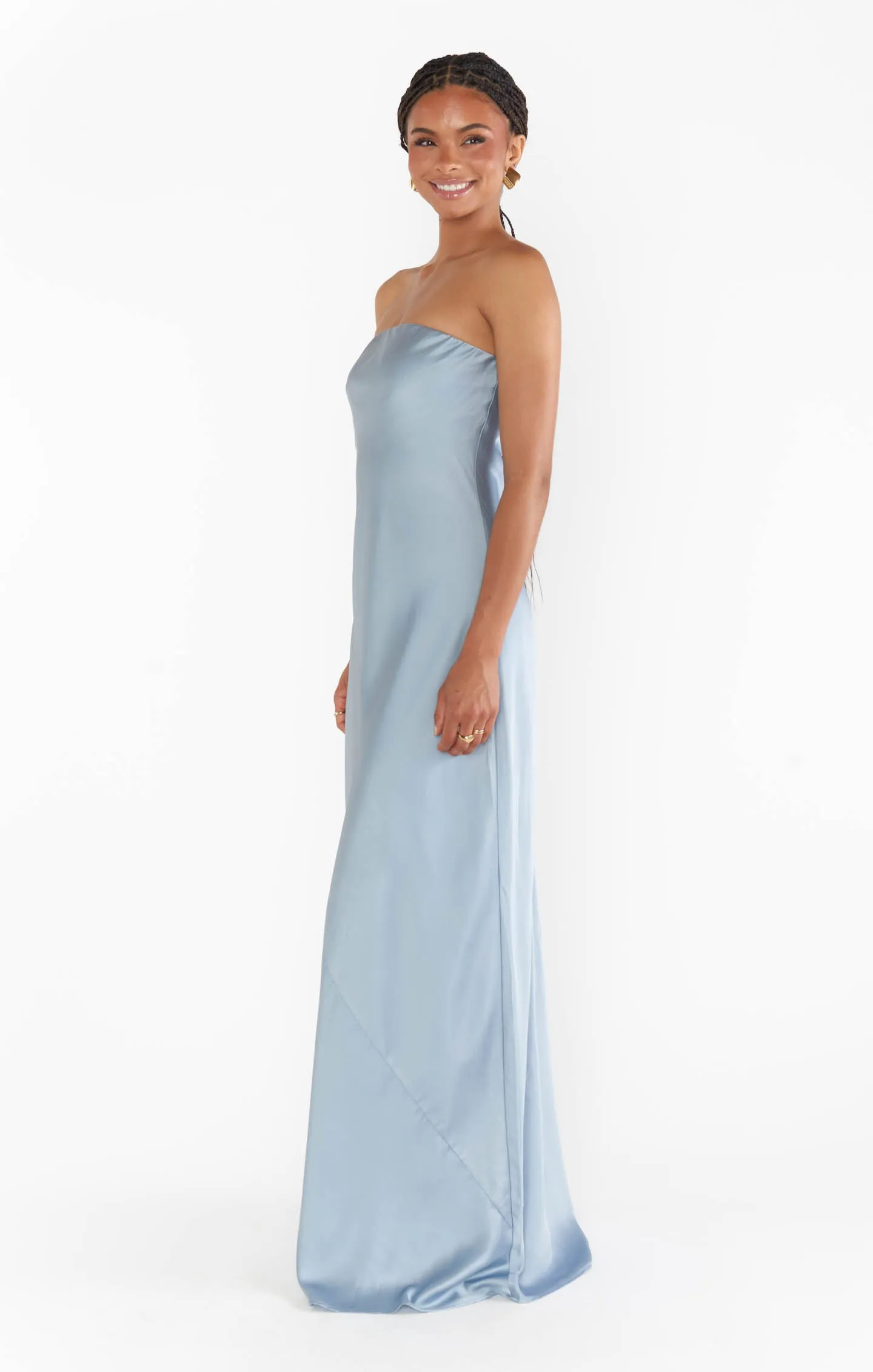 Taylor Tube Maxi Dress ~ Steel Blue Luxe Satin