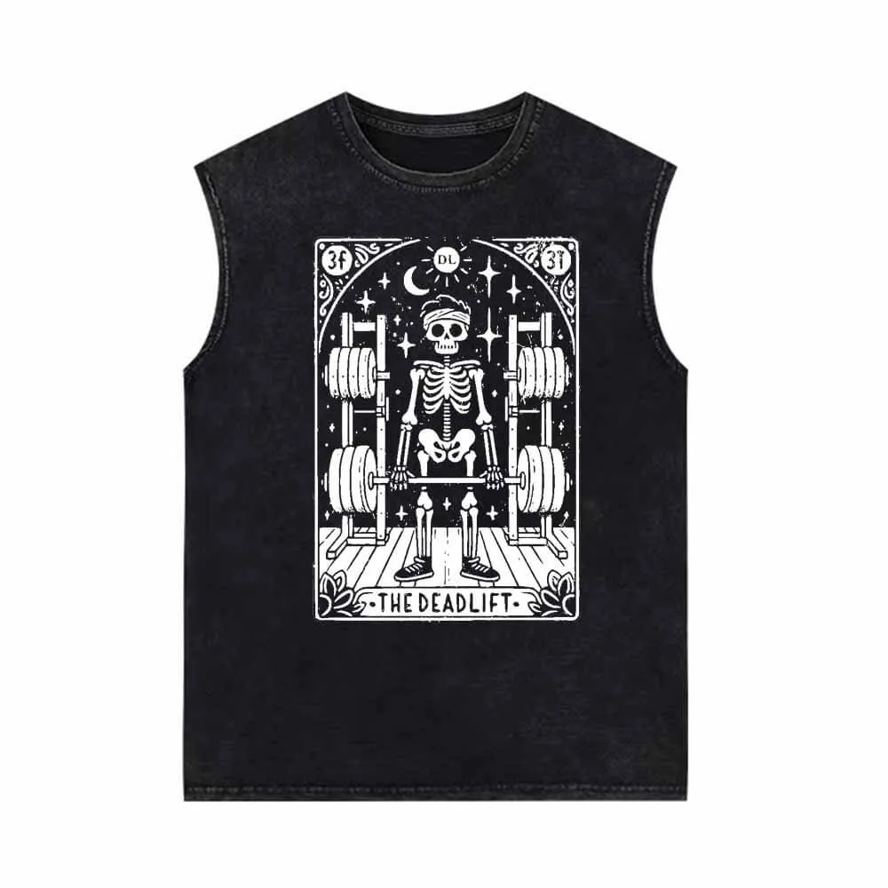 The Deadlift Tarot Card Skull Vintage Washed Vest Top