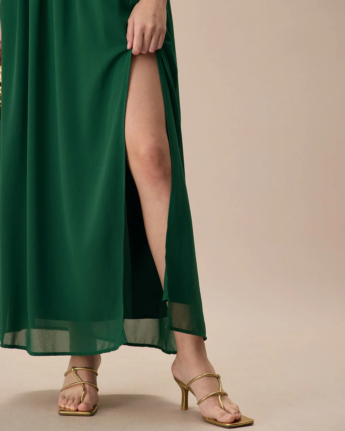 The Green Sweetheart Neck Ruched Maxi Dress