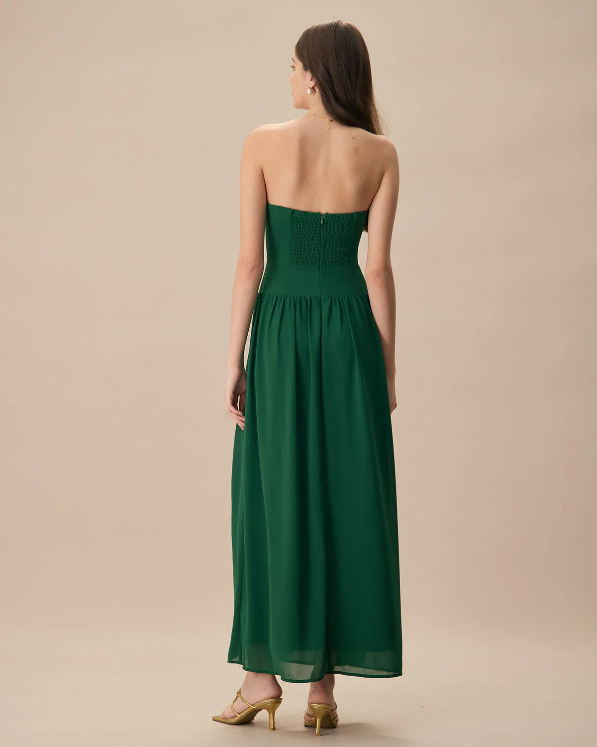 The Green Sweetheart Neck Ruched Maxi Dress