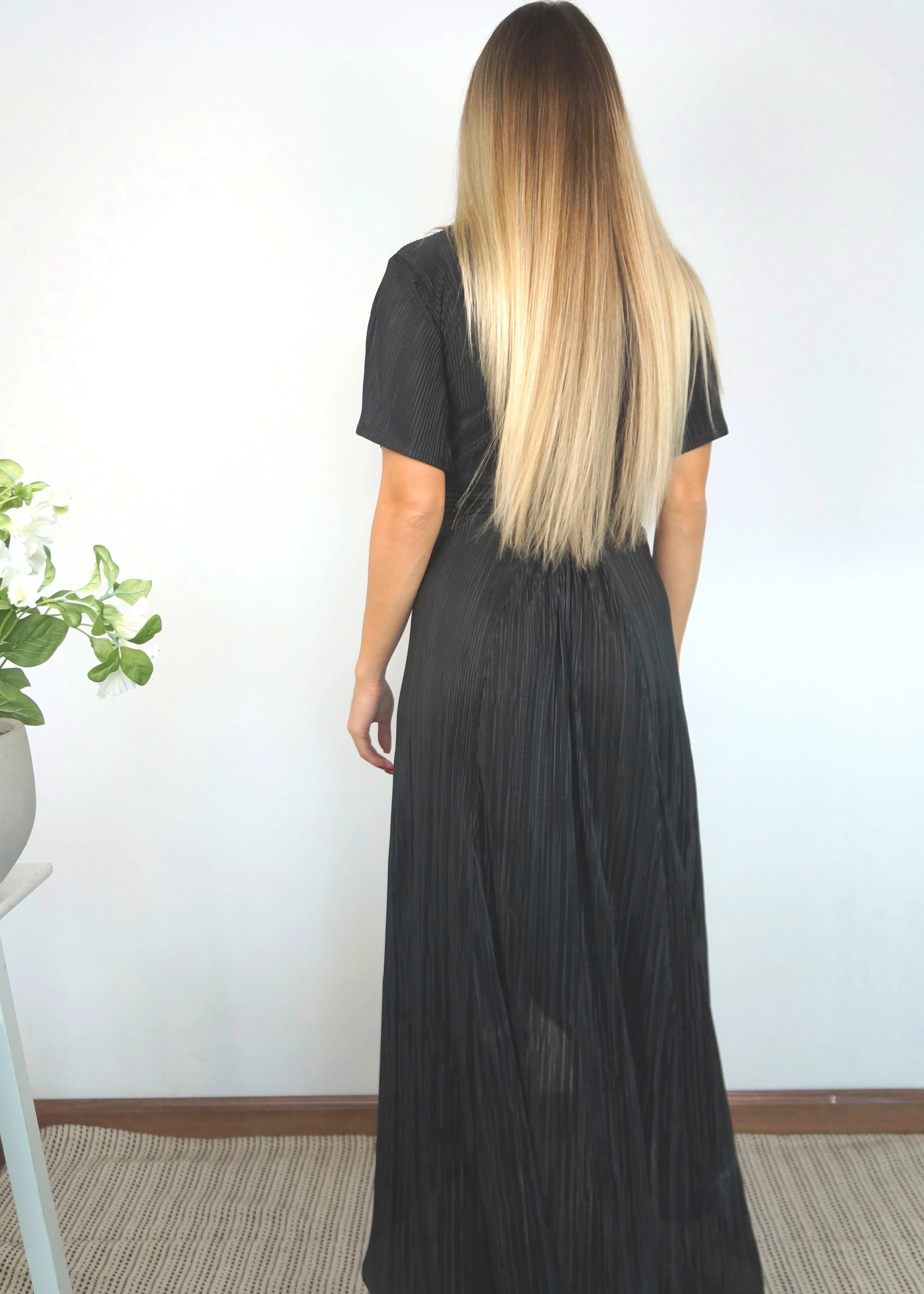 The Pleated Wrap Dress - Christmas Black Pleats