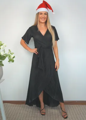 The Pleated Wrap Dress - Christmas Black Pleats