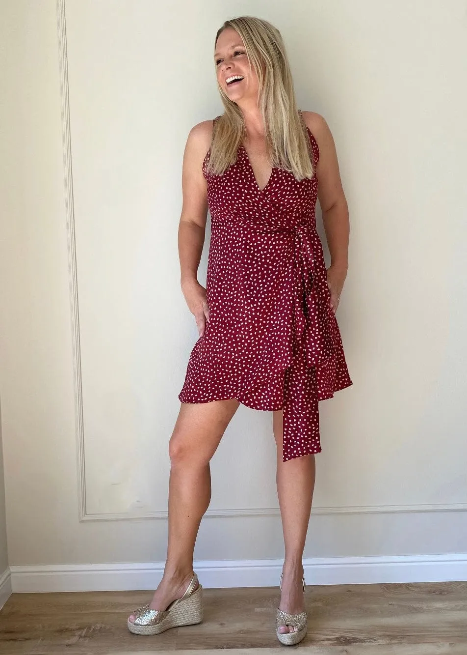 The Sleeveless Perfect Little Wrap Dress - Merlot Jungle